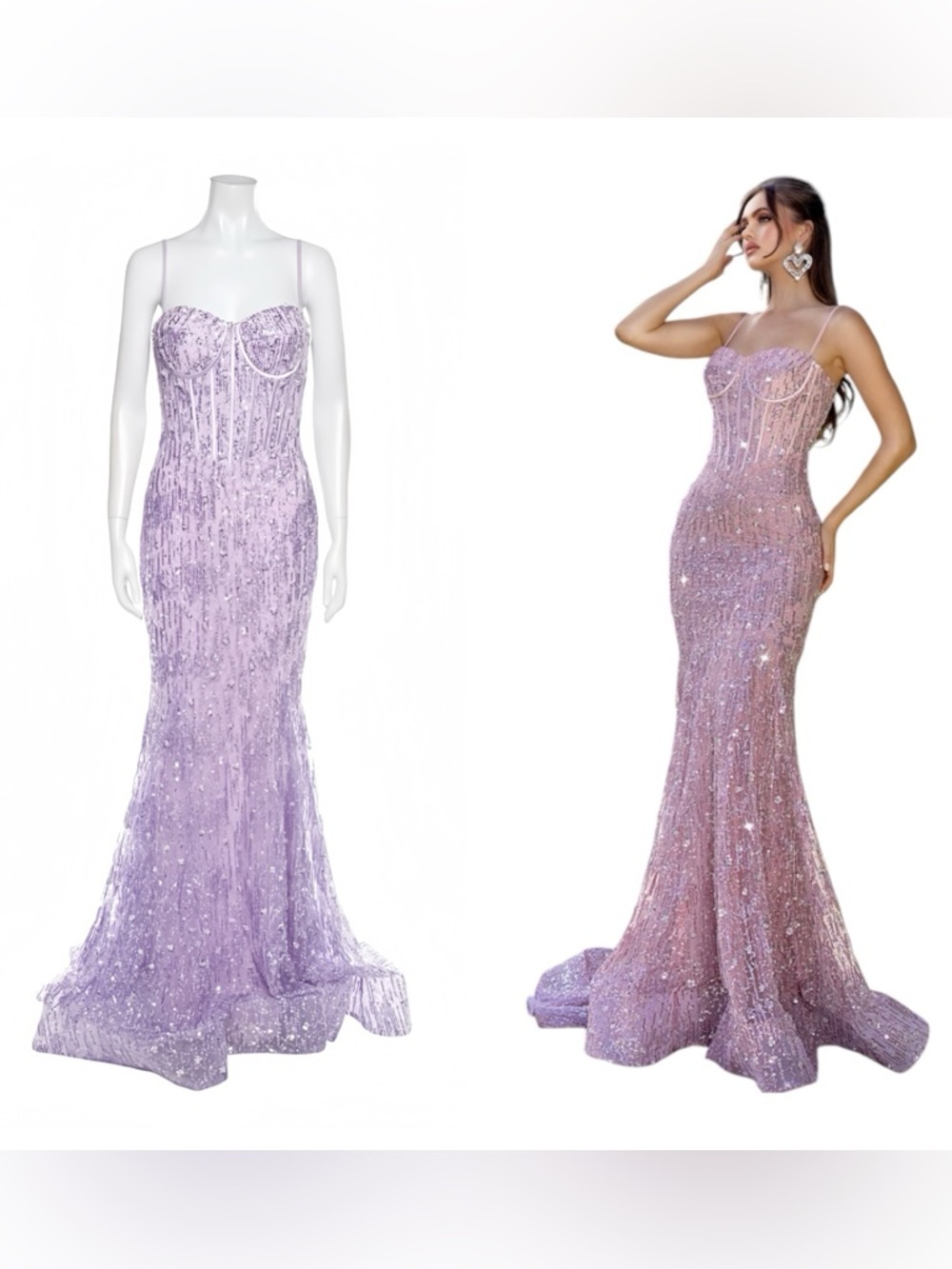 NWT Portia & Scarlett  Purple Beaded Corset Mermaid Prom Dress 8 Designer Gown